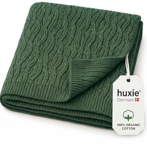 Image of 100% Organic Cotton Knit Receiving Baby Blanket for Newborns - Soft, Breathable Blanket for Crib & Stroller - Nursery Gift (Forrest Green)