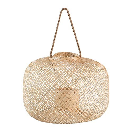Bloomingville Hand-Woven Bamboo Lantern with Jute Handle & Glass Insert, Natural Candle Holder - Image 5