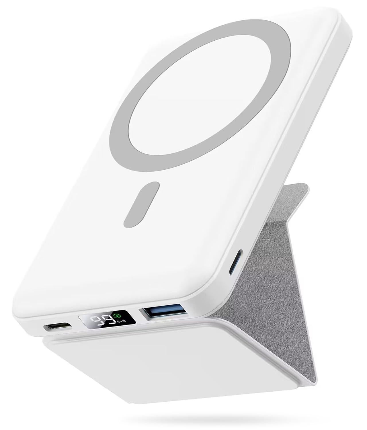 Yiisonger Magsafe Powerbank 10000mAh, Caricatore Portatile Magnetico Wireless con Bracket, 22.5W Ricarica Rapida con Display LED per iPhone 17/16/15/14/13/12 Pro/Pro Max/Mini/Plus(Bianco) bianca