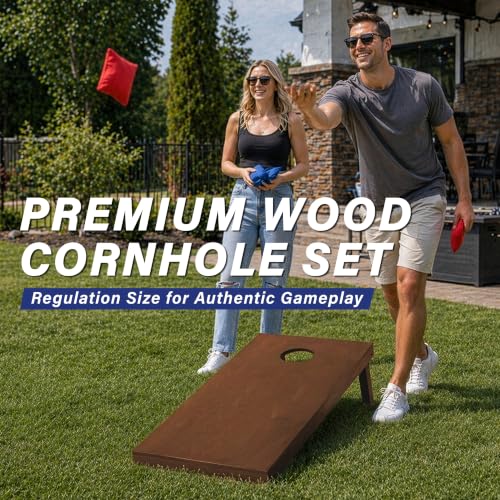 Image of GoSports 4 ft x 2 ft Regulation Size Wooden Cornhole Boards Set with Dark Brown Finish - Includes Carrying Case