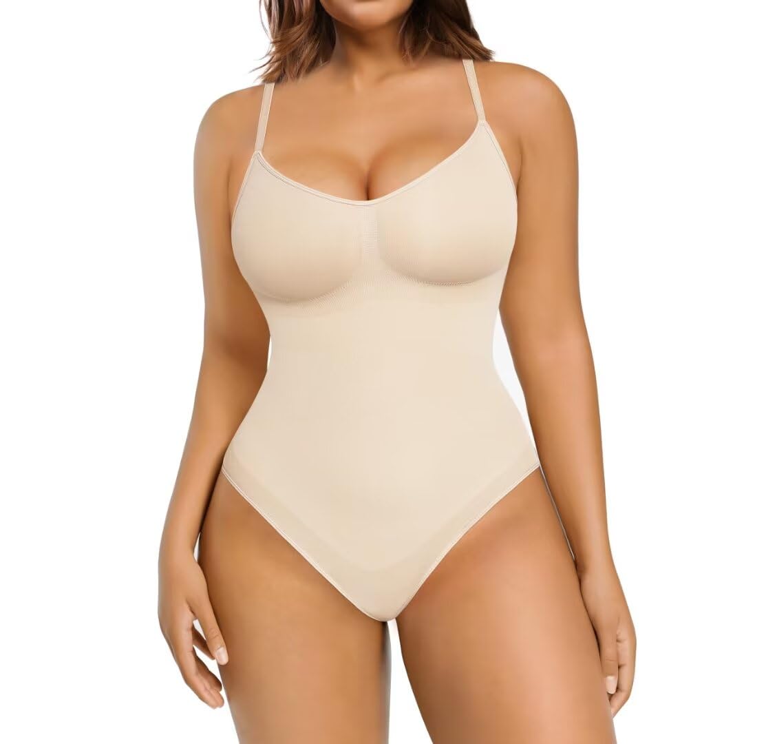FeelinGirl Fajas Reductoras Colombianas para Mujer Body Reductor sin Costura Shapewear Tanga Lumbar Adelgazante con Cuello de V