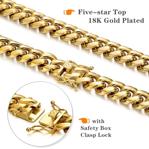 ROWIN&CO Stainless Steel Miami Cuban Link Bracelet for Men 15mm 18k Gold/Black/Silver/Rainbow Hip Hop Jewelry, Durable & Anti-Tarnish Cuban Chain, 8"-9.5" Inch, Pops Gifts For Fathers Boyfriends, Sons.2