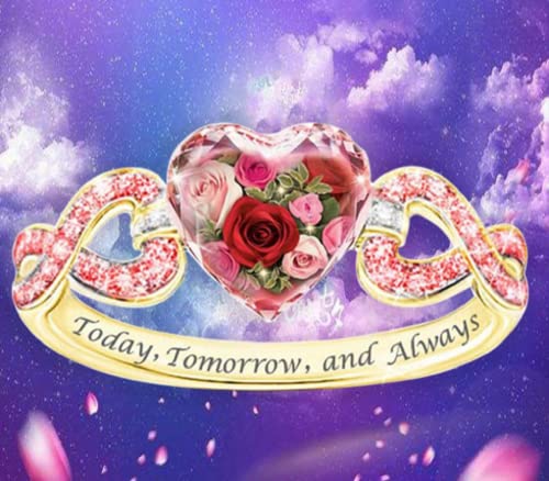 Awmnjtmgpw 18K Rose Gold Pink Gem Diamond Set Cubic Zircon Diamond Ring Rose Heart-Shaped Wreath Engagement Ring Valentine's Day Gift Women's Precious Jewelry Size 6-10 (Size 7)4