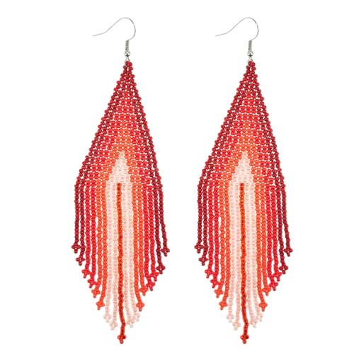 Kaseakia Native Gradient Long Big Large Chandelier Beaded Dangle Earrings