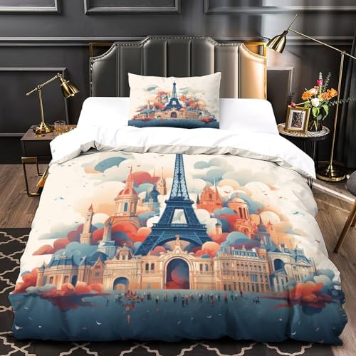 Funda nórdica Torre Eiffel 3D sin arrugas de microfibra transpirable para cama de niños 4