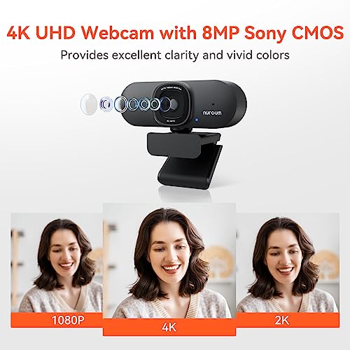 Nuroum V32-AF 4K Webcam for PC 60fps Web Camera with Auto Focus & Noise Cancelling Mics - Image 2
