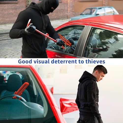 Heavy Duty Steering Wheel Lock,Universal Car Anti Theft Lock, with Twin Bar Hook Steering Wheel Lock,High Security ,Anti-Theft Car Security Device for Car, Van & Caravan with 2 Keys (Red) - Image 4