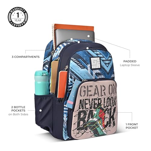 Image of Gear Frolic 17 inch /20L Medium Water Resistant School Bag /Casual Backpack /Daypack /Laptop Bag for Boys /Girls (Blue - Cream)
