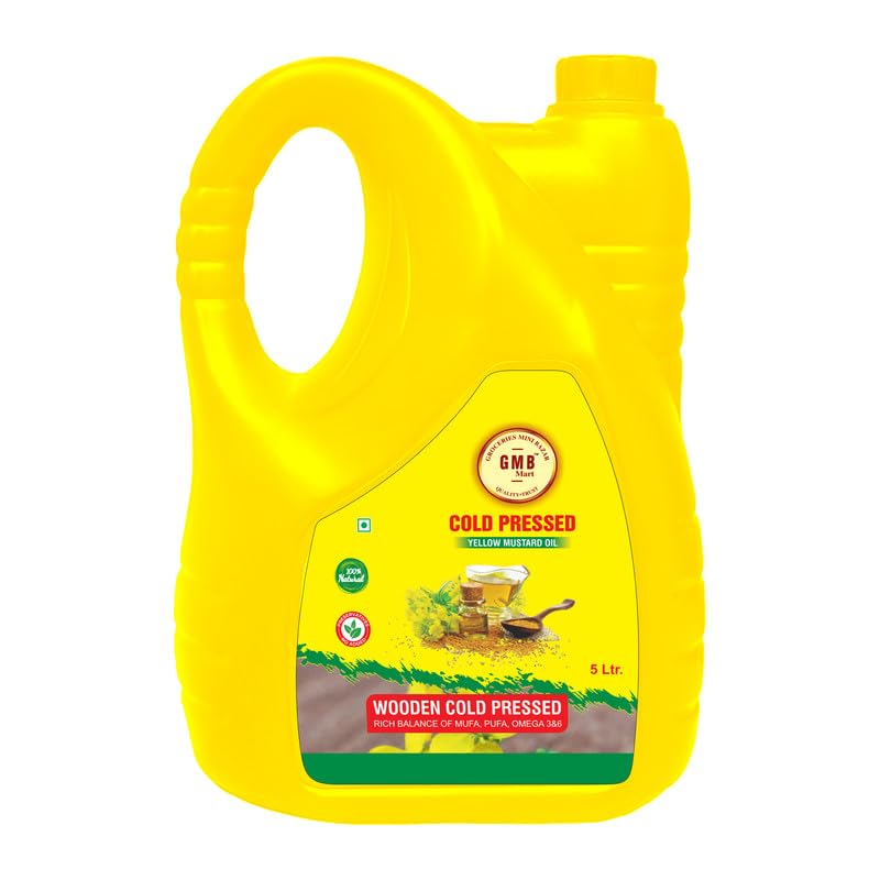 Image of GMB Mart Wooden Cold Pressed Yellow Mustard Oil | 100% Natural & Chemical-Free | Rich in Nutrients for Healthy Cooking, Roasting, Frying & Baking | Daily Use Edible Oil | Fresh & Pure 5 Litre