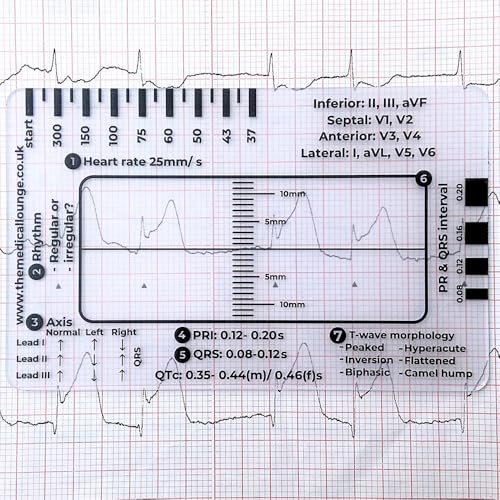 ECG 7 Step Ruler, ECG 7 Step Ruler for ECG/EKG Interpretation, Rapid and Quick Cardiac Analysis and Measurement Tool, ECG Ruler, Clear ECG Badge Card Tool, Follow 7 Steps to Reading an ECG (2Pcs)