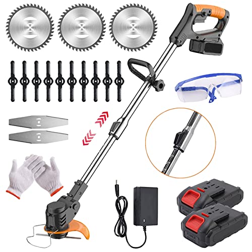Desbrozadora eléctrica con batería de 24 V, desbrozadora eléctrica con cargador, cortadora de bordes de césped, cortacésped ligero, varilla telescópica ajustable, 3 tipos de cuchillas de corte (negro) Cover