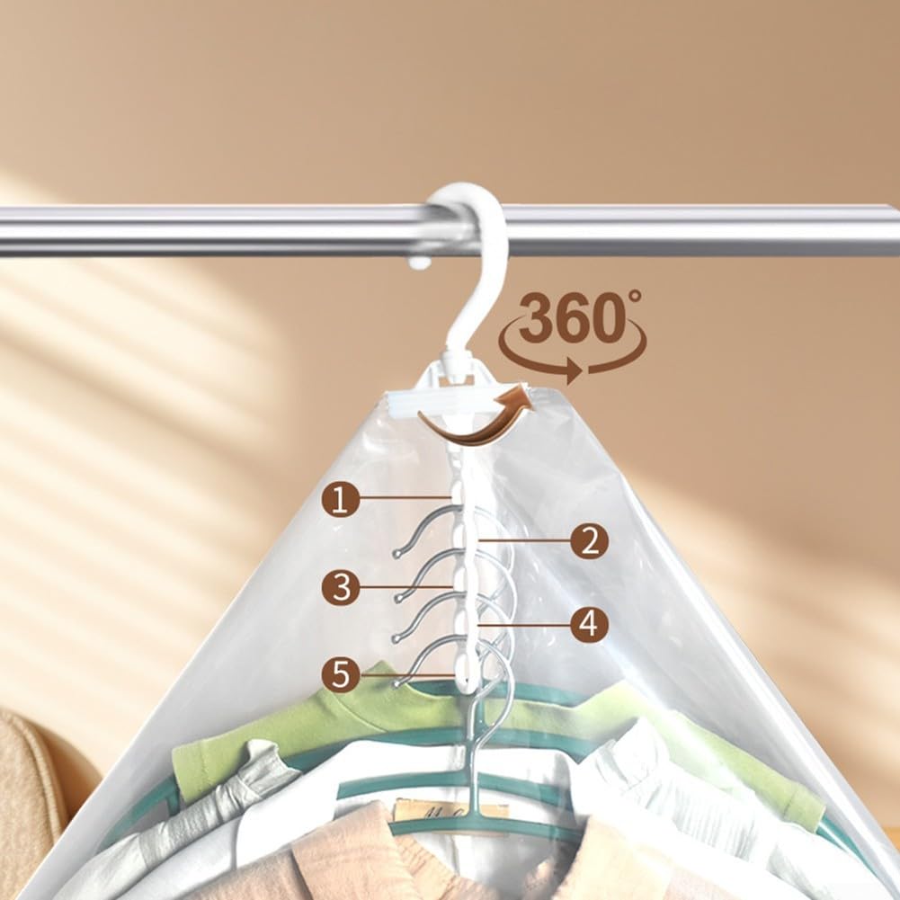 Sacchetti sottovuoto da appendere con pompa elettrica, confezione da 4 sacchetti di compressione salvaspazio per vestiti, abiti, giacche, abbigliamento invernale da viaggio, trasparenti