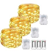 3 Pack 33FT 100 LED Fairy Lights Battery Operated with Remote and Timer, IP65 Waterproof Battery ...