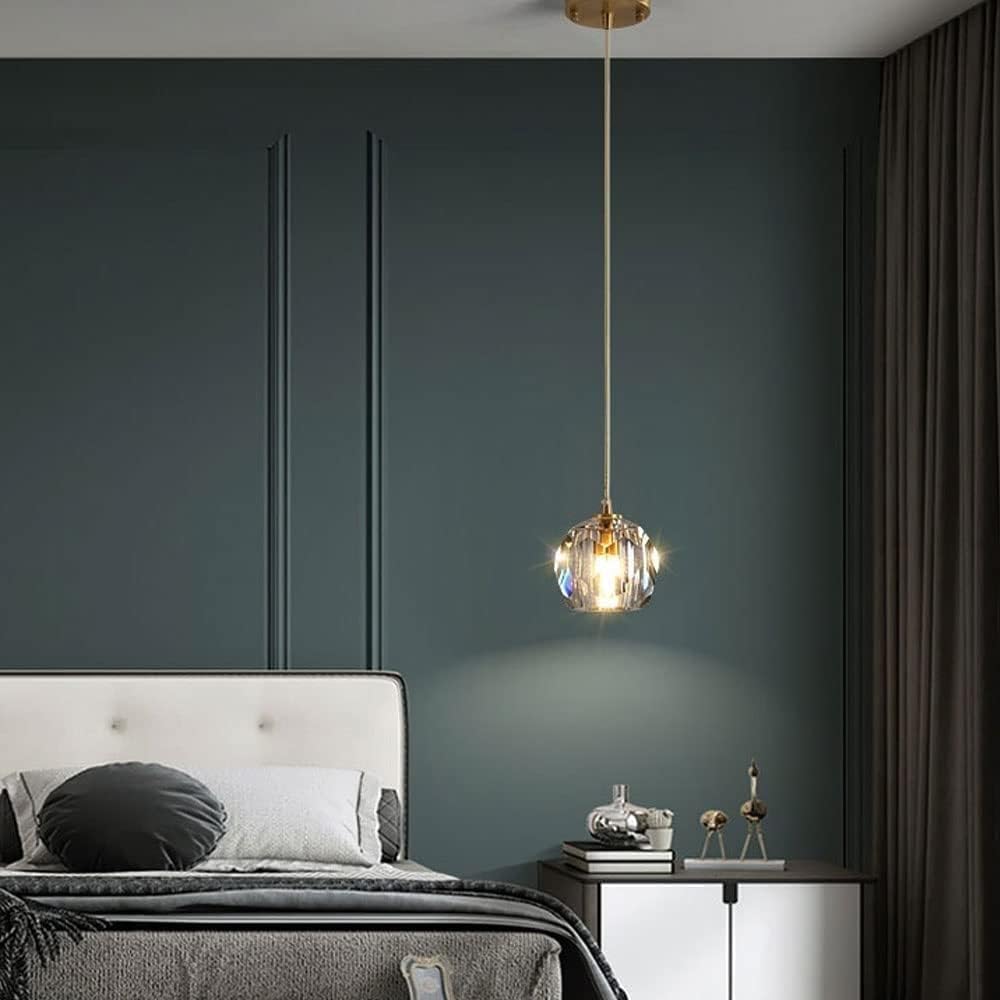 Nowoczesna pojedyncza głowica kryształowa szklana lampa wisząca LED luksusowa lampa wisząca z kutego żelaza długa linia mała lampa wisząca Nordic sypialnia nocna mały żyrandol E27