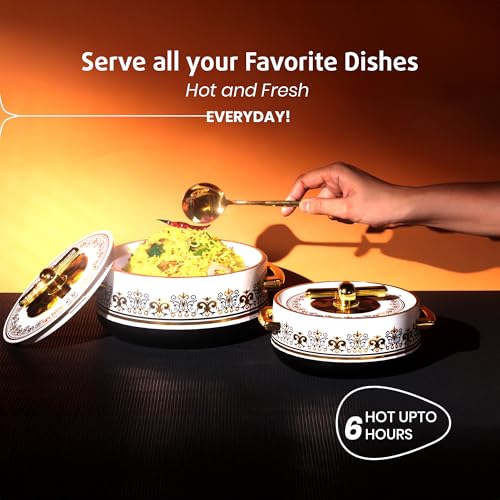 Image of SELVEL Elegance Casserole | Advanced PU Insulation | Elegant Design Hot Pot | Hot Case Keeps Food Hot & Fresh for Hours | Serve Chapati, roti, Biryani and More (Royal Coral Black, Set Of 2 (1200 Ml & 700 Ml))