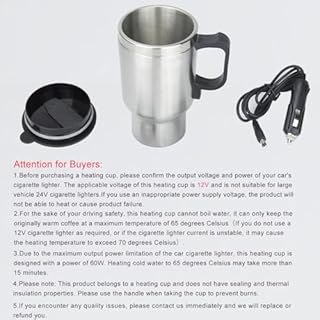 MOSANDON 12V Car Heating Cup Car Heated Mug, 450ml Stainless Steel Travel Electric Coffee Cup 14oz. Insulated Heated Preservation Mug
