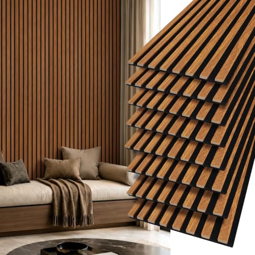 Image of Art3d 12 inch x 93 inch Acoustic Wood Slat Wall Panel, 8 pcs, 62 sq.ft, Walnut