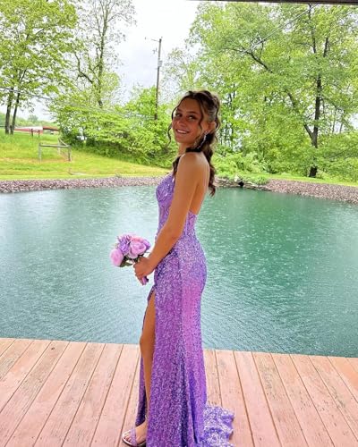 Sparkly Prom Dresses Mermaid Long Ball Gown Spaghtti Straps V Neck Sequin Dress for Women4