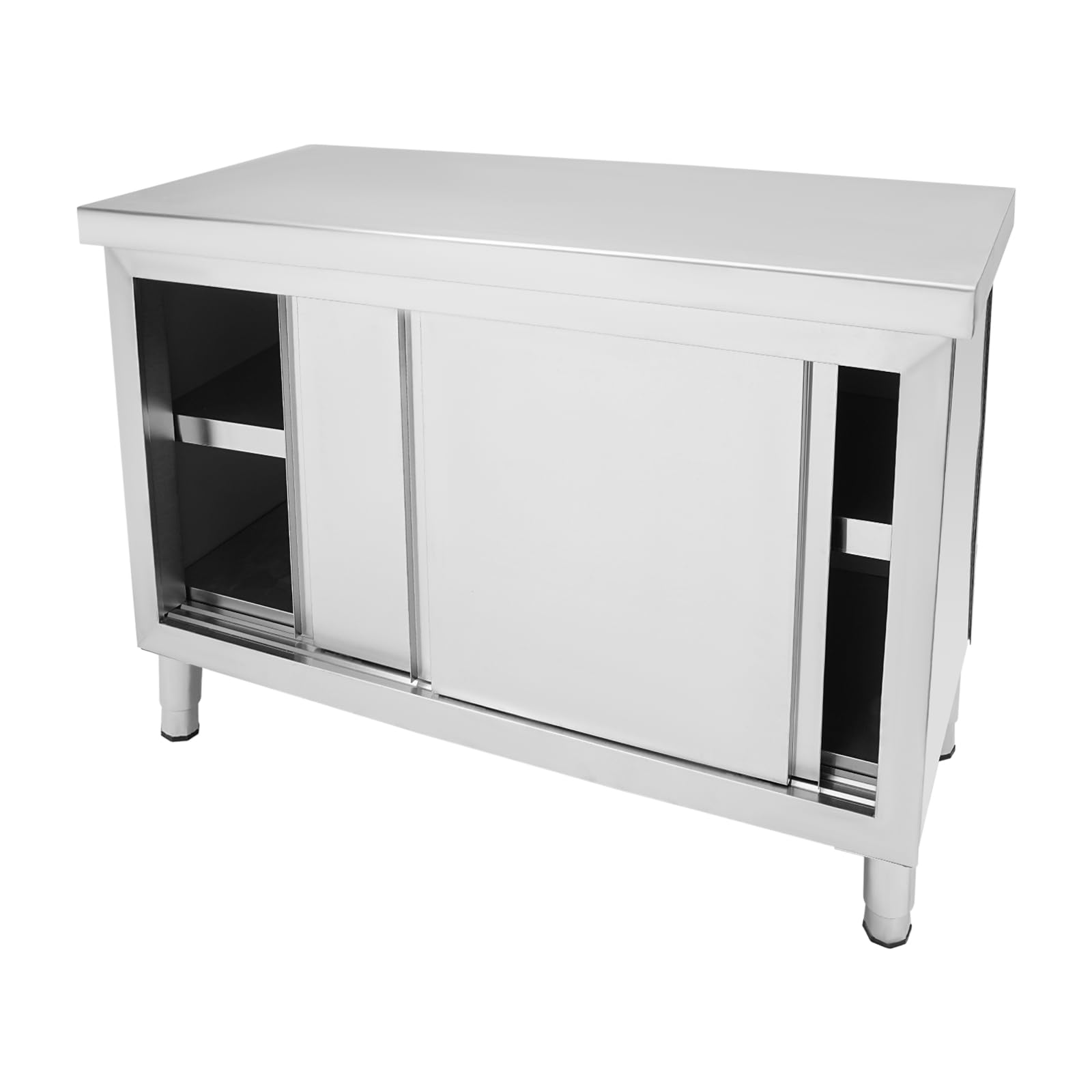 Armadio Da Lavoro Con Ante Scorrevoli 120 x 50cm Armadio In Acciaio Inox 3 Piani Banco Da Lavoro In Acciaio Inox Multifunzionale Libera Installazione Banco per Cucina, Garage