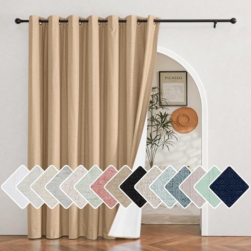 Image of NICETOWN Camel Extra Wide 100% Blackout Linen Curtain for Sliding Door