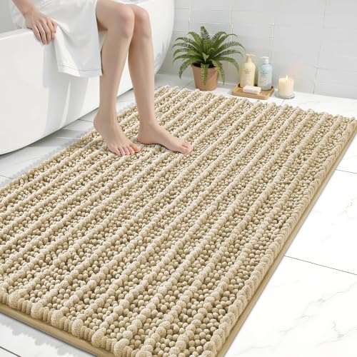 Image of Arotive Luxury Large Bathroom Rugs 40x32, Extra Soft Thick Absorbent Shaggy Chenille Bath Rugs, Machine Wash Dry, Bath Mats for Bathroom Floor, Tub and Shower, Home Decor Accessories, Beige