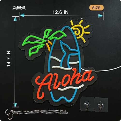 Image of Aloha Palm Tree Neon Sign Tiki Bar Neon Sign Hawaiian Decor for wall decor Beer Bar Pub Club Home Party Restaurant Dimmable USB Powered