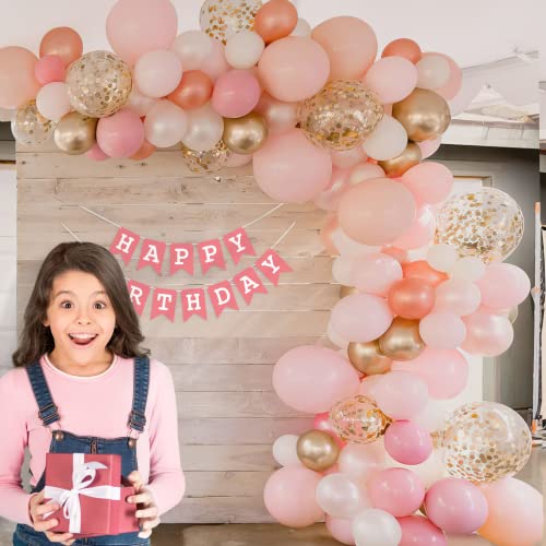 Image of SpecialYou.in Happy Birthday Decoration Kit For Girls Pastel Pink And White Balloons With Happy Birthday Pink Banner Diy Kit For 1St 2Nd 18Th 25Th Birthday Decoration Pack Of 46