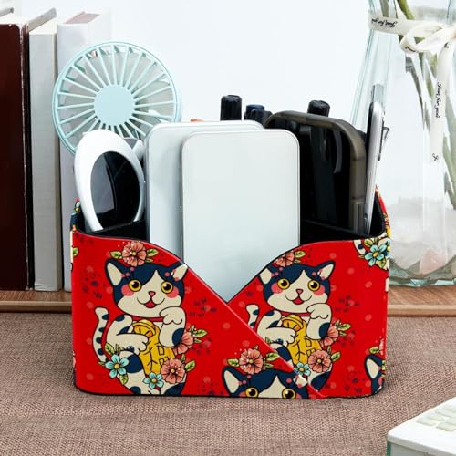 Organiseur de bureau Maneki Neko japonais à 4 compartiments pour stylos