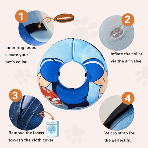 Image of Large Dog Donut Collar - Inflatable Cone Alternative for After Surgery Recovery (Blue, Large)
