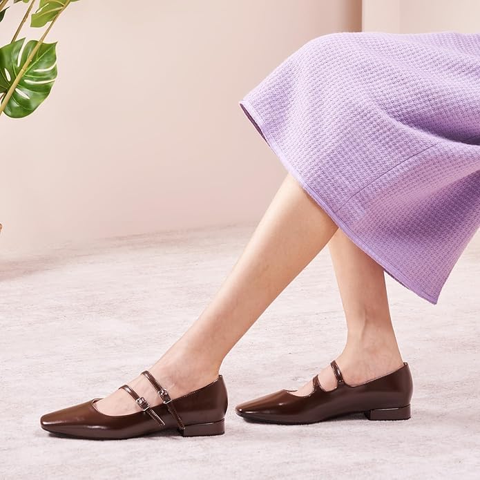 C.Paravano Women's Mary Jane Flats for Women| Square Toe Ballet Flats with Double Straps | Dress Shoes for Work, Weddings, Casual Outings(Chocolate,10.5) - Image 5
