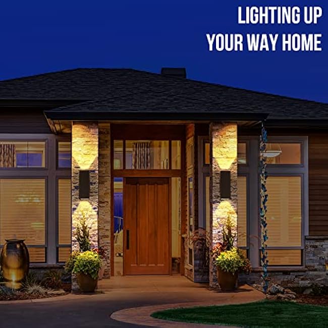 wowlite Modern Up Down Wall Lights Outdoor Dusk to Dawn Photocell Sensor, LED Outdoor Wall Lighting, IP65 Waterproof Bronze Porch Lantern, 13 Square Wall Sconce for House Garden Entrance, 2 Pack