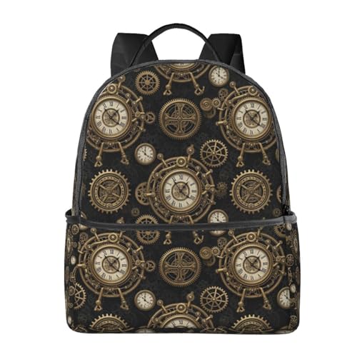 Extra Large Travel Backpack, Lightweight Daypack for Men and Women Vintage Clock Steampunk Gears Art Design
