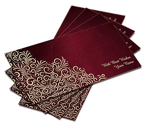Image of Brown Cloud Customised Exclusive Designer SATIN Maroon Shagun /Money /Gift Envelope /Cover /Lifafa for Gift /Festival with Personalized Text Message /Name /Photo (Pack Of 10)