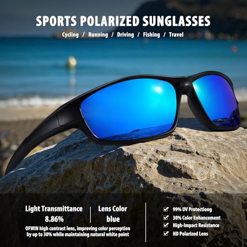 Image of Polarized Sports Sunglasses for Men Women Driving Cycling Fishing Wrap Around Sun Glasses UV400 Protection