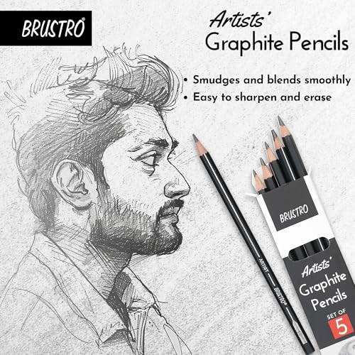 Image of BRUSTRO Artist's Graphite Pencil set | Set of 5 (2B, 4B, 6B, 8B, 10B) | Pre Sharpened, Lightweight, Break-resistant, Ideal for Students and Adults, Students, Professional Drawing,Sketching,Mandala Art
