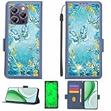 Kinetijy Case Compatible for Oukitel P1 Phone Case Flip Cover [with Tempered Glass Screen Protector][RFID Blocking][Gold Glitter+Luminous] LPT-YHD