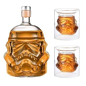 JUSSES Carafe à Whisky créative Transparente, Carafe à Whisky, pour Whisky, Vodka et vin, 1 * Bouteille (750 ML) et 2 Verres (8,5 x 9,5 x 9 cm)