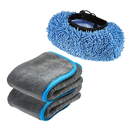 CARMODO® Mr.BOB Premium SB Housse de brosse de lavage + lot de 2 chiffons de séchage Carmodo Premium 48 x 42 cm | éponge de voiture en microfibre