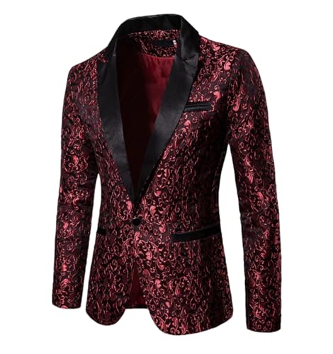 Men Floral Tuxedo Blazer One Button Casual Wedding Prom Party Dress Dinner Suit Jacket