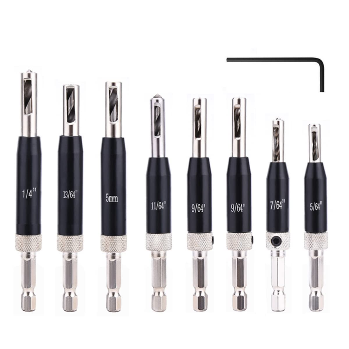 YENJO9 Pcs Center Drill Bit Set, Self Centering Drill Bit Set for Woodworking Window Door Hinge, Auto Centering Hinge Drill Bit Set(5/64'', 7/64'', 9/64'', 11/64'', 5mm, 13/64'', 1/4'')