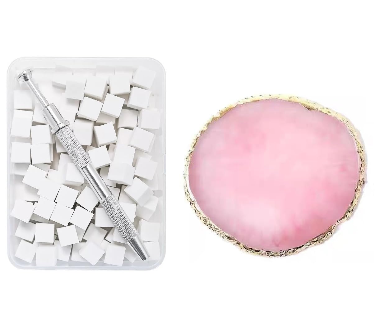 FULINJOY 100Pcs Soft Ombre Nail Art Sponges with Grabbing Pen Sponge Picker and Resin Nail Art Palette for Gradient, French Fade, Blooming and Stamping Polish Application, Manicure Supplies 100 + 1 Grabbing Pen + 1 Nail Art Palette