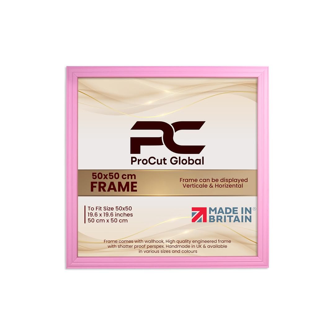 Procut Global 50x50CM Pastel Pink Picture Frames - Classic Wooden Photo Frame with Shatterproof Perspex for Wall or Tabletop - Perfect for Posters, Certificates & Prints - Sizes & Colors Available