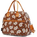 FlowFly Insulated Lunch Bag With Shoulder Strap for Women, Men, and Kids, Large and Reusable, Handle, Freezable Work and School Travel Tote and Meal Prep Organizer,Cashew