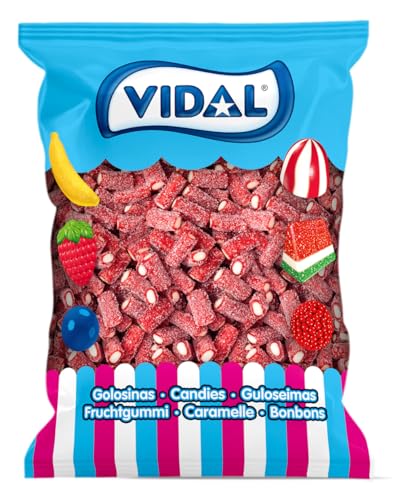 Vidal Golosinas. Dulcipica Boutique. Tacos de Regaliz Relleno con Cobertura Ácida y Sabor Fresa. Color Rojo. Bolsa 1 kg