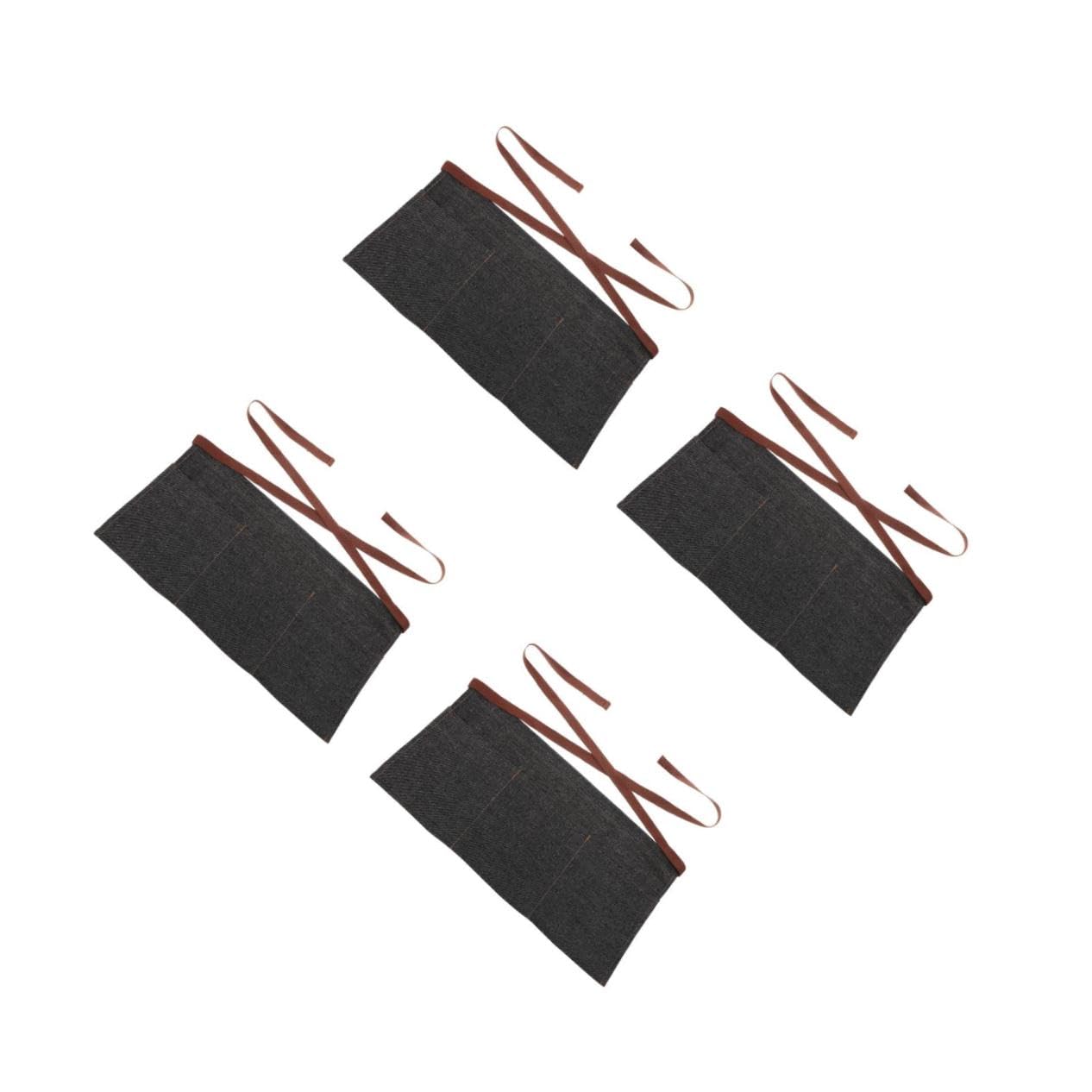 ULTECHNOVO 4 Piezas Delantal de Cintura de Mezclilla Corto con para y Resistente para Restaurantes y Cocinas Negro