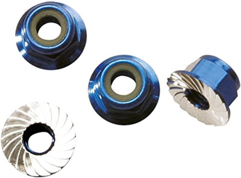 Traxxas 1747R Blue-Anodized Aluminum 4mm Flanged, Serrated Lock Nuts (Set of 4)