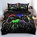 Holiyjog Game Bedding Set for Boys Kids Gamepad Duvet Cover with 2 Pillowcases Gamer Bedroom Decor Black Bed Set 3pcs,Twin Size