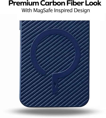 Image of FIRST MART Back Cover for iQOO 15R - Magsafe Look Case, Carbon Fiber Design, Flexible, Soft Micro-Fibre Lining Inside | Blue
