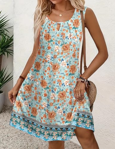 Image of Zeagoo Womens Casual Summer Dresses 2025 Boho Sleeveless Sundresses with Pockets Pleated Beach Floral T Shirt Dresses