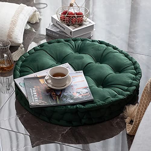 GOUTO Large Round Floor Pillows,Round Meditation Pillow,Velvet Sitting Pillows Floor Cushion for Yoga Living Room Balcony Office Outdoor,Seat Cushion Tatami for Chair Sofa,24x24 Inch,Green